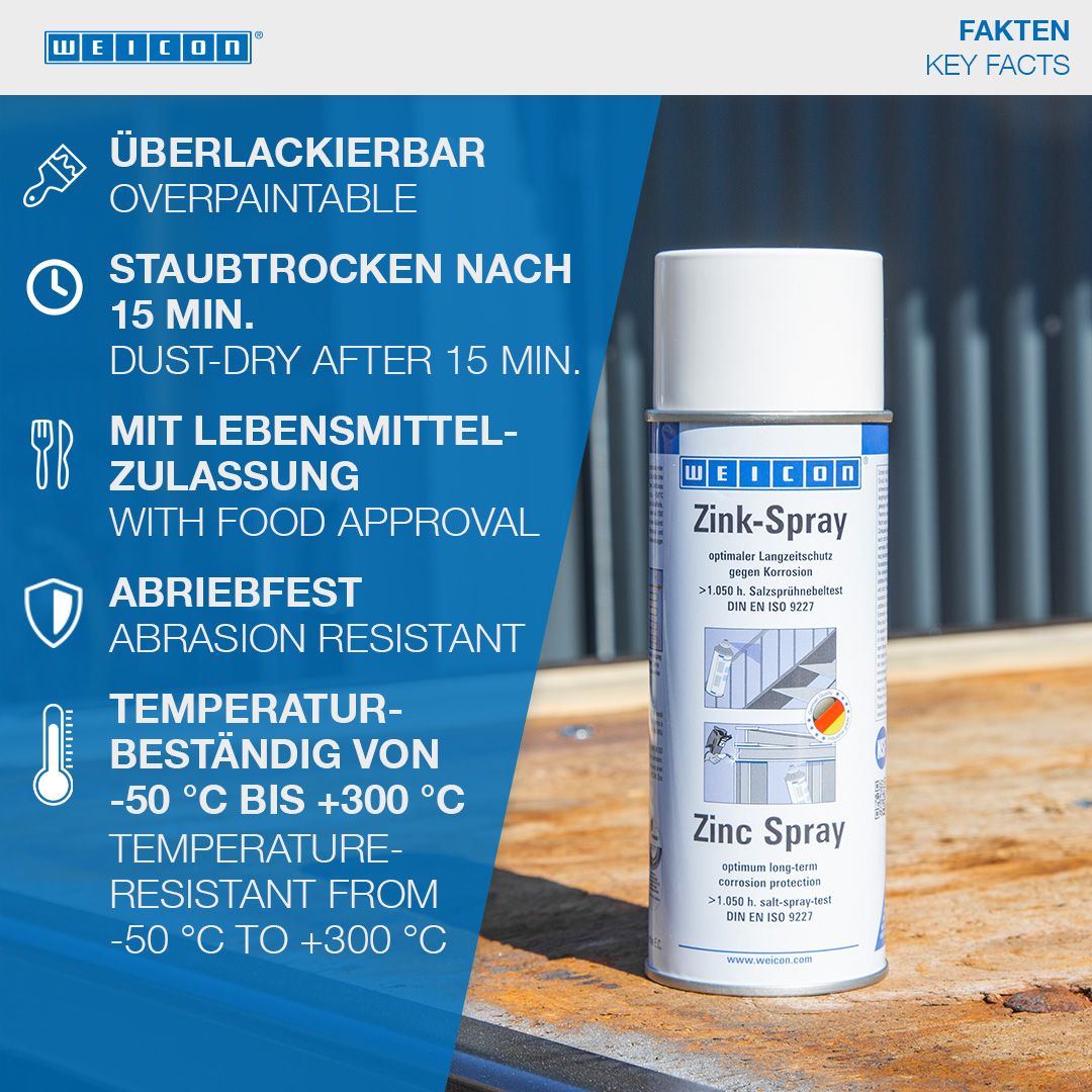 WEICON Zink-Spray 400 ml Rostschutzspray mit mikro Zink- und Aluminiumpigmenten