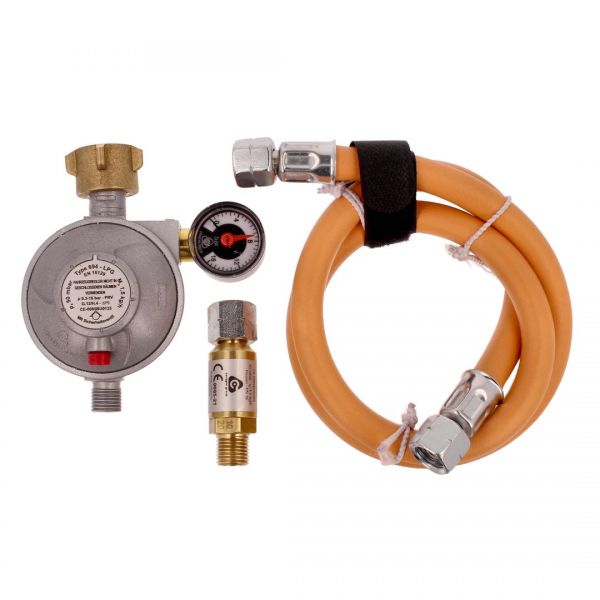 Propanflaschen Anschluss-Set Niederdruckregler mit Kontrollmanometer plus Propan Schlauch plus Schlauchbruchsicherung
